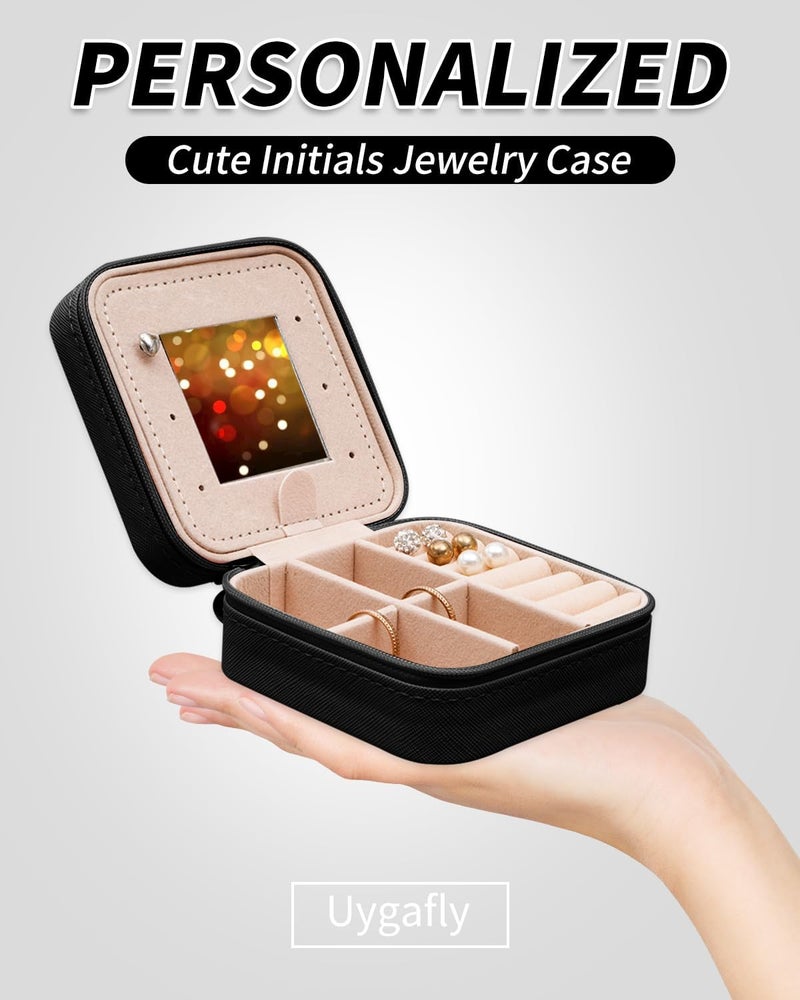 Uygafly Travel Jewelry Case - Personalized Jewelry Box for Women,Small Cute Jewelry Organizer Storage Aesthetic,Travel Essentials Birthday Gifts | Black,A - Image 3